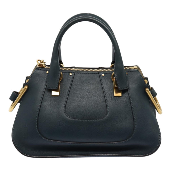 Chloe Hailey Hand Bag Leather 2way Navy Gold yk14412