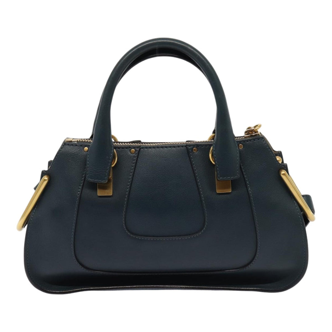 Chloe Hailey Hand Bag Leather 2way Navy Gold yk14412