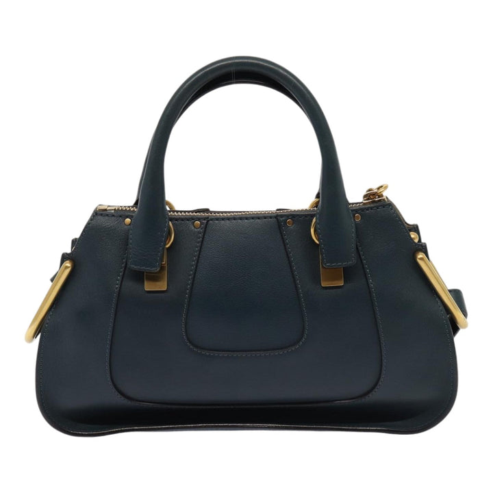Chloe Hailey Hand Bag Leather 2way Navy Gold yk14412