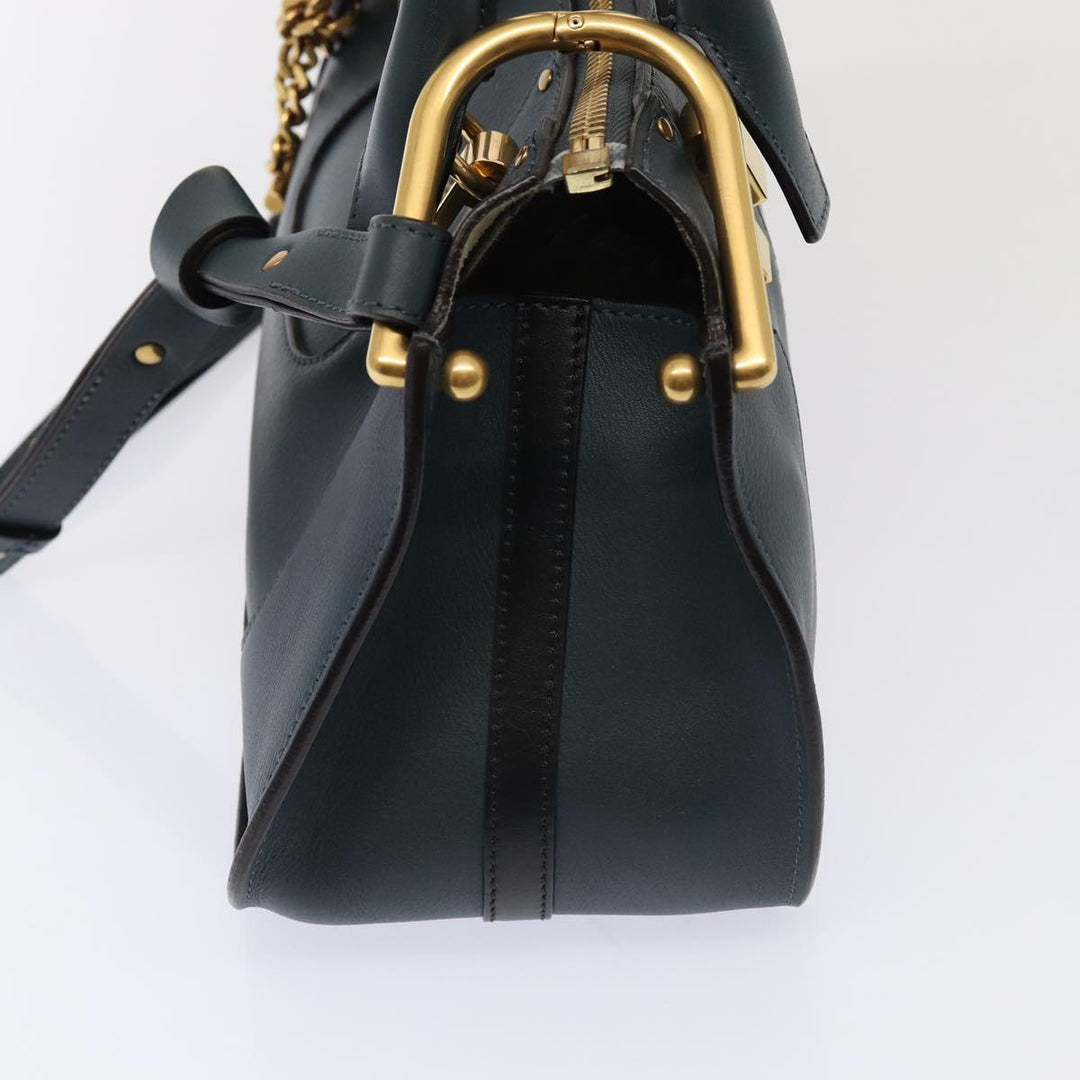 Chloe Hailey Hand Bag Leather 2way Navy Gold yk14412