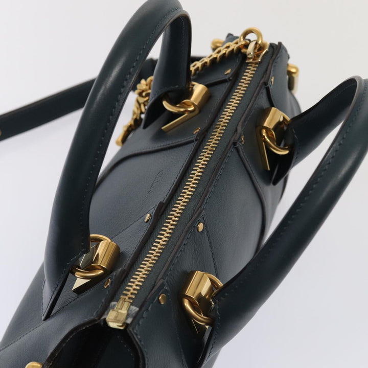 Chloe Hailey Hand Bag Leather 2way Navy Gold yk14412