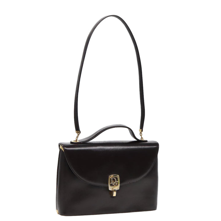 CHRISTIAN Top quality Dior Hand Bag Leather 2way Brown Gold Auth yk14414