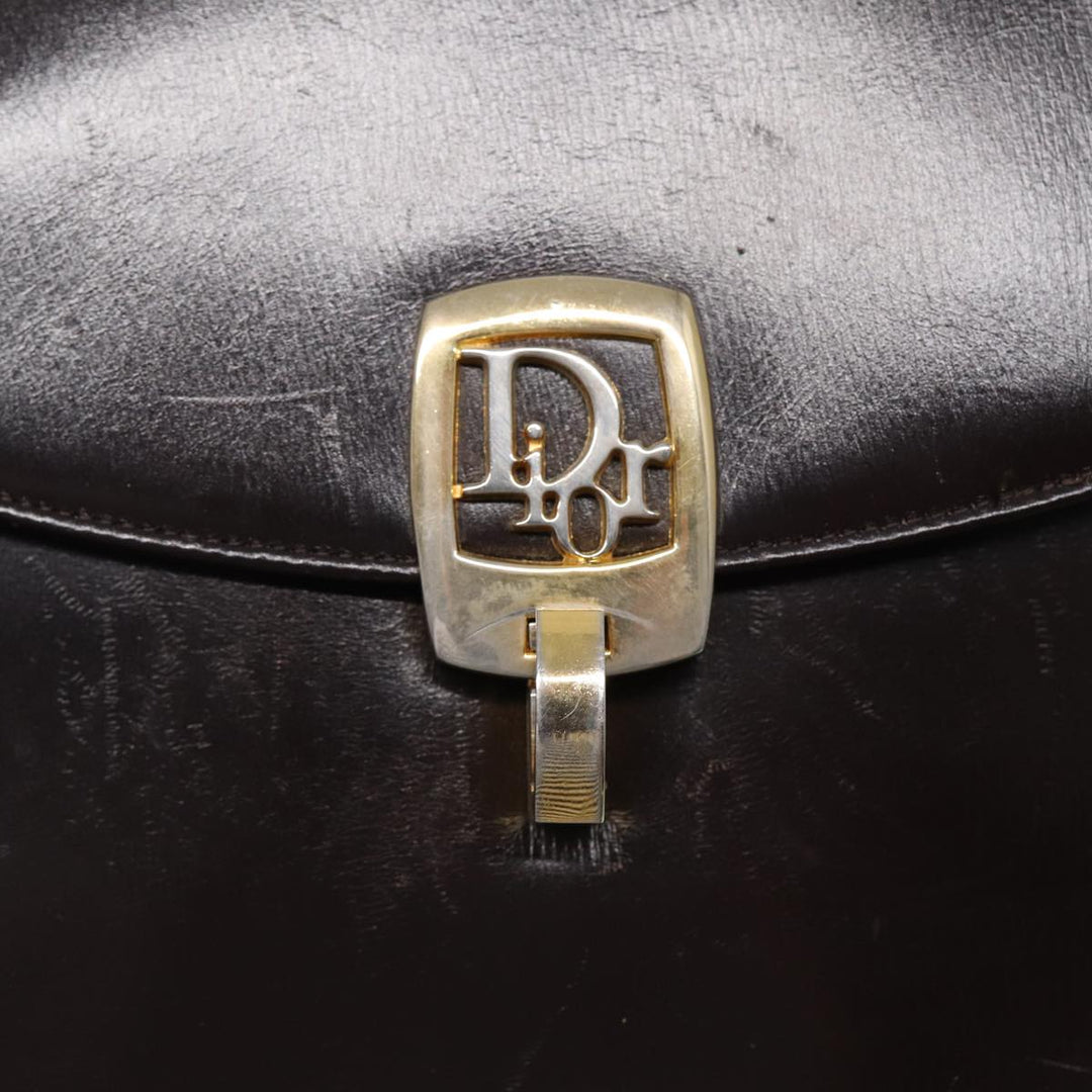 CHRISTIAN Top quality Dior Hand Bag Leather 2way Brown Gold Auth yk14414
