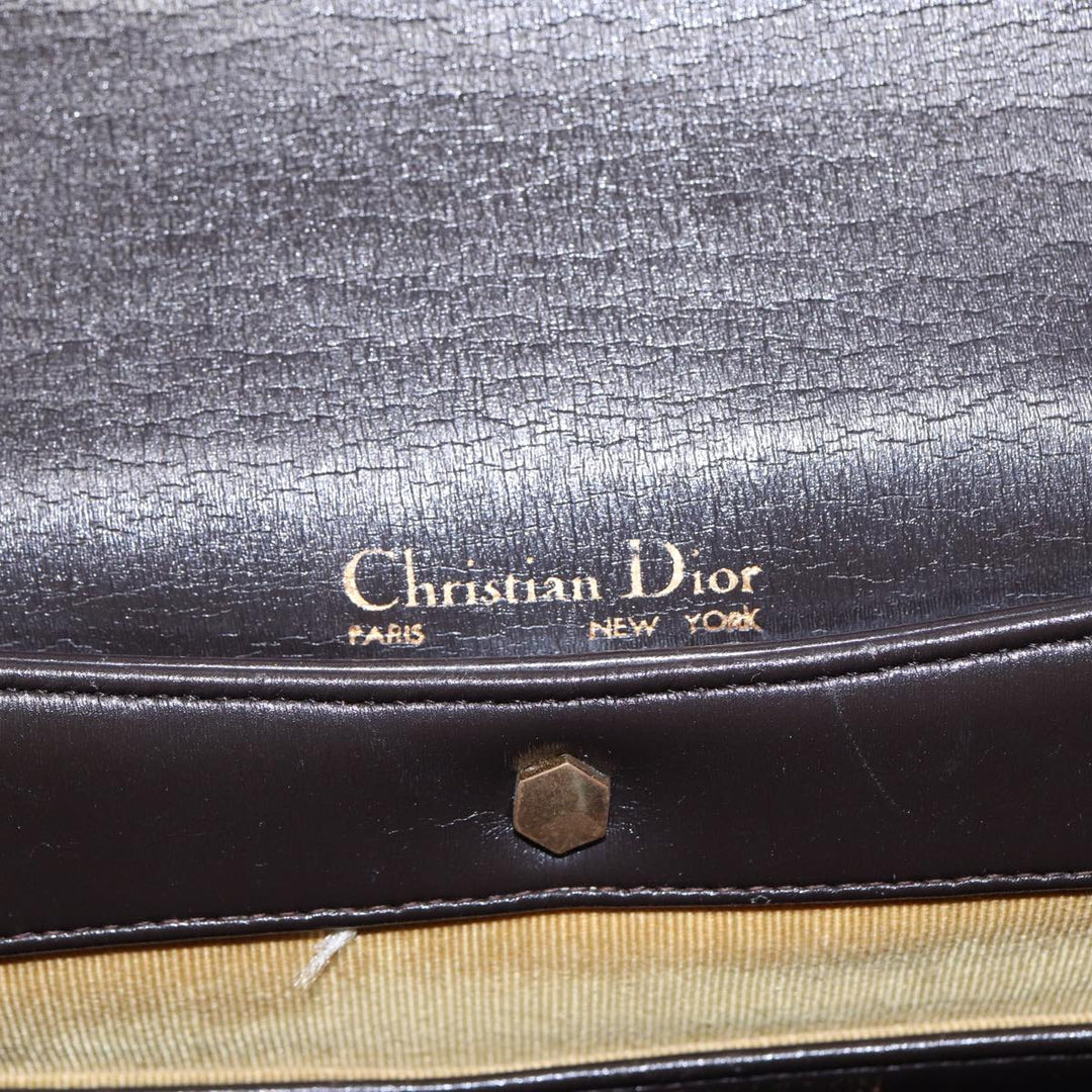 CHRISTIAN Top quality Dior Hand Bag Leather 2way Brown Gold Auth yk14414