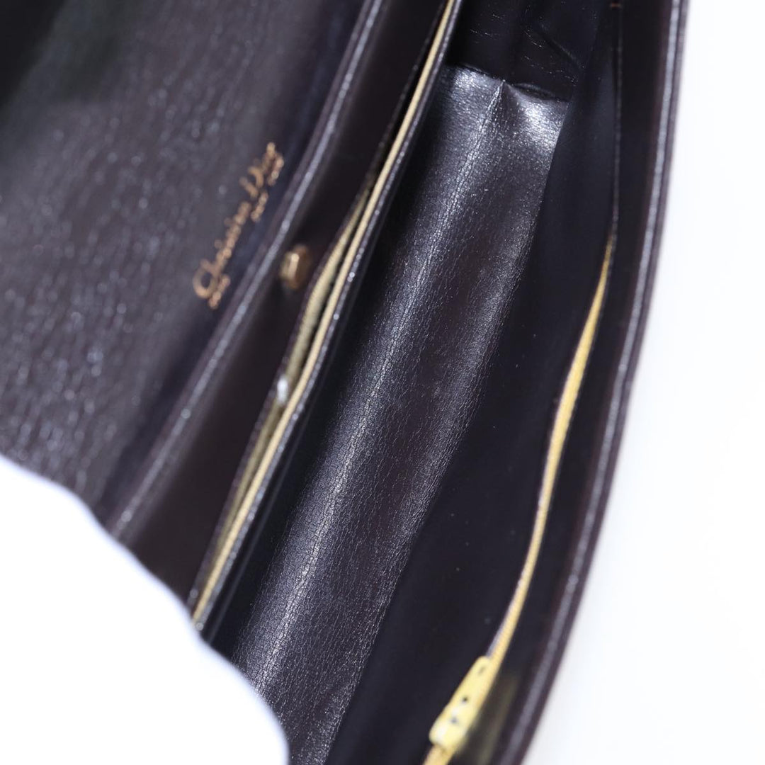 CHRISTIAN Top quality Dior Hand Bag Leather 2way Brown Gold Auth yk14414