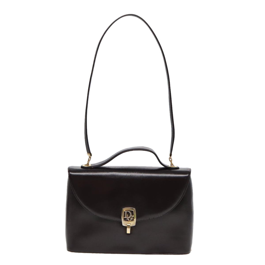 CHRISTIAN Top quality Dior Hand Bag Leather 2way Brown Gold Auth yk14414