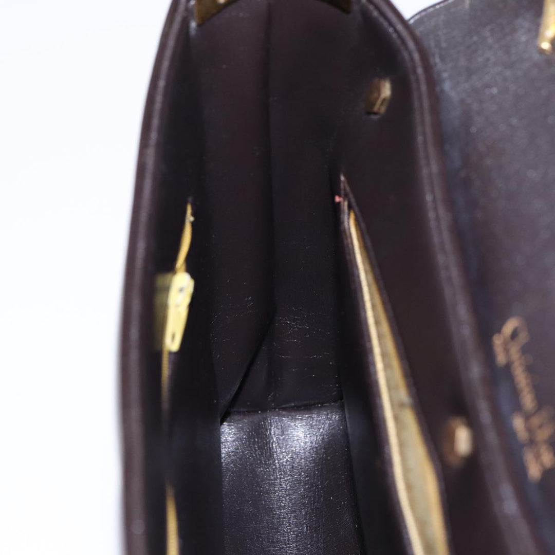 CHRISTIAN Top quality Dior Hand Bag Leather 2way Brown Gold Auth yk14414