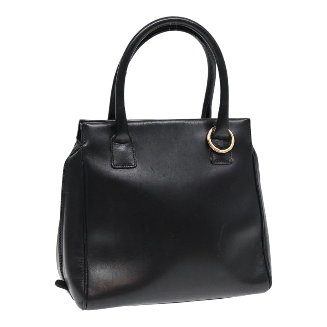CHRISTIAN Top quality Dior Hand Bag Leather Black Gold Auth yk14415