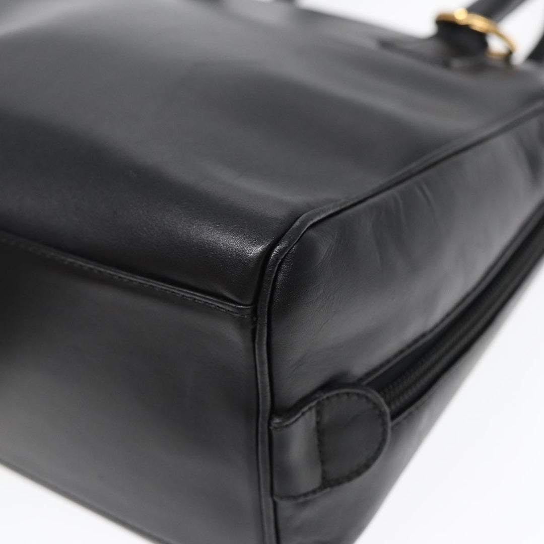 CHRISTIAN Top quality Dior Hand Bag Leather Black Gold Auth yk14415