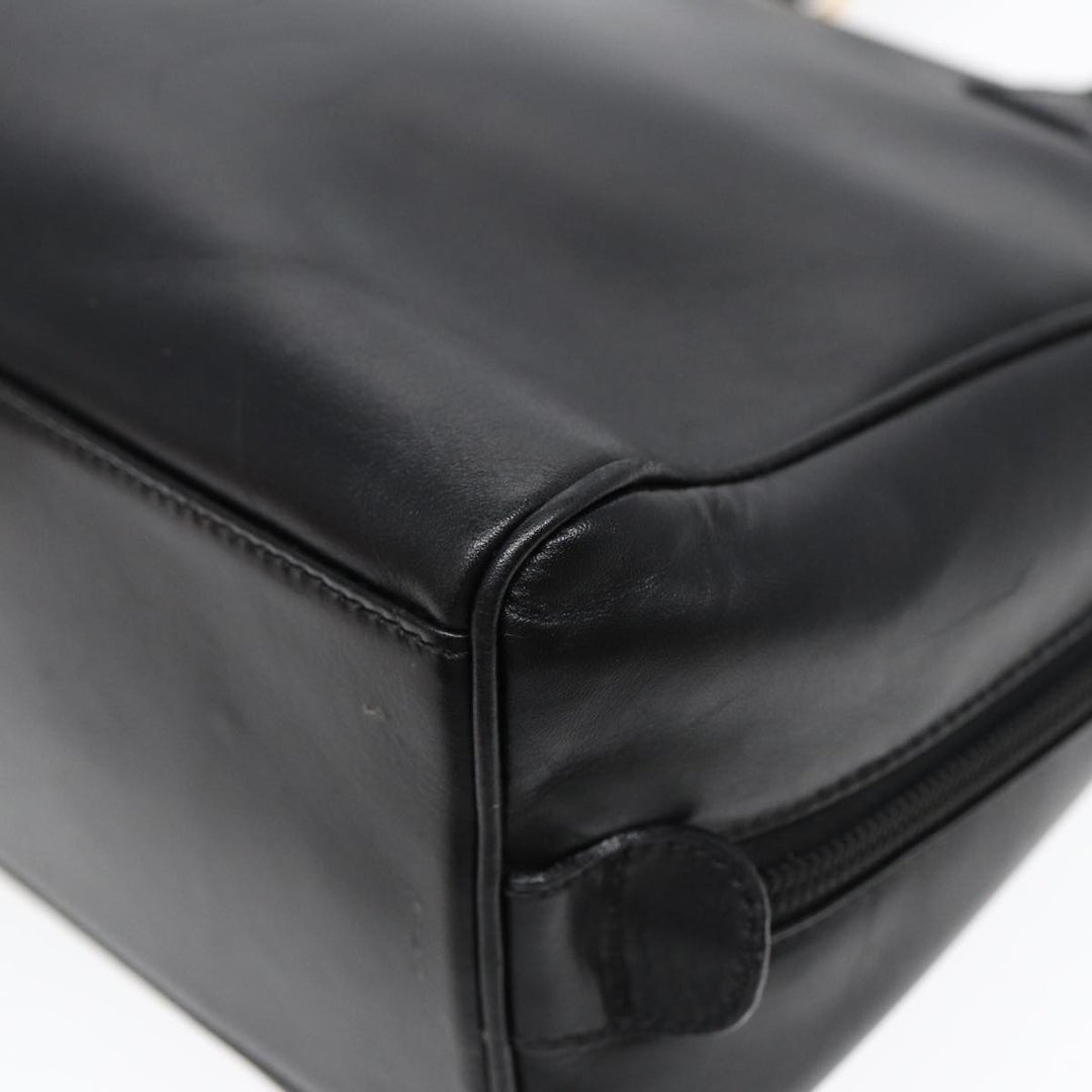 CHRISTIAN Top quality Dior Hand Bag Leather Black Gold Auth yk14415