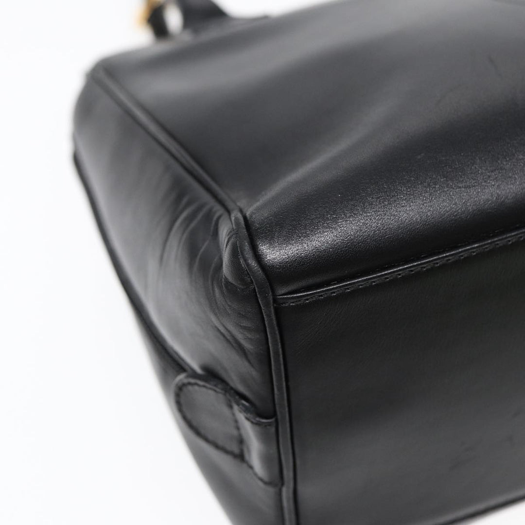 CHRISTIAN Top quality Dior Hand Bag Leather Black Gold Auth yk14415
