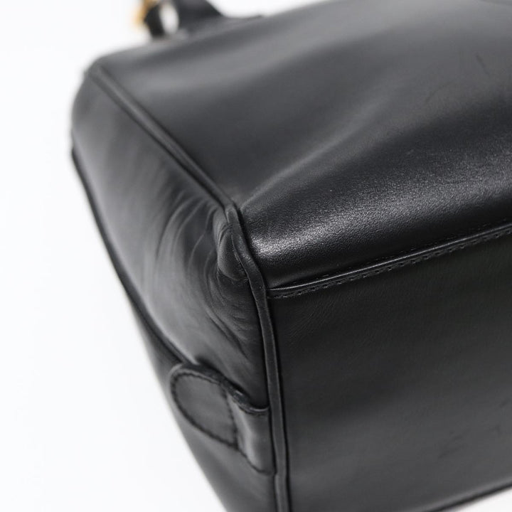CHRISTIAN Top quality Dior Hand Bag Leather Black Gold Auth yk14415