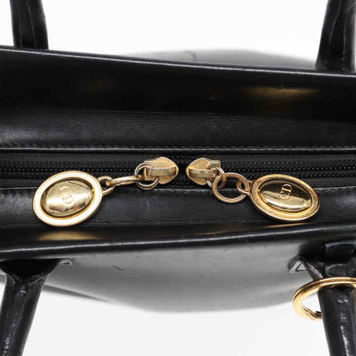 CHRISTIAN Top quality Dior Hand Bag Leather Black Gold Auth yk14415