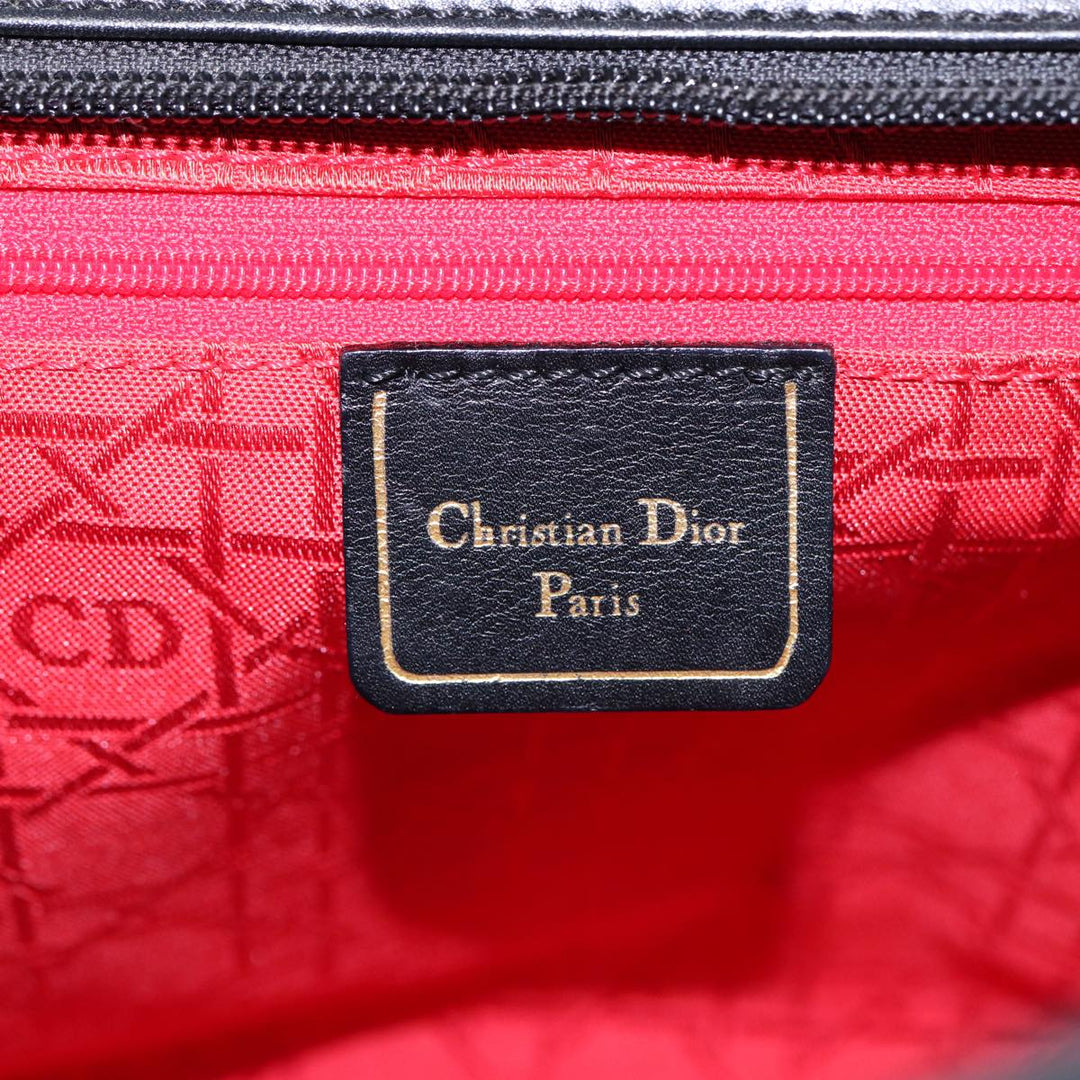 CHRISTIAN Top quality Dior Hand Bag Leather Black Gold Auth yk14415