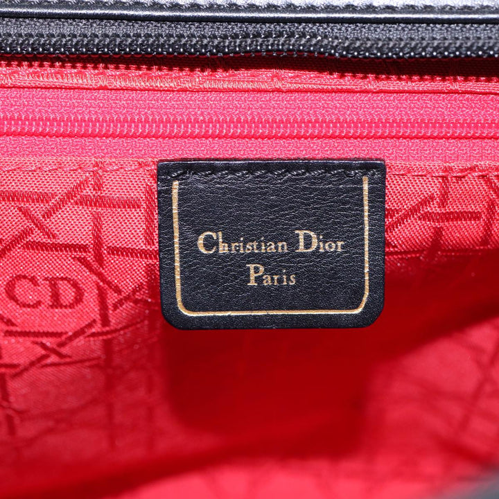 CHRISTIAN Top quality Dior Hand Bag Leather Black Gold Auth yk14415