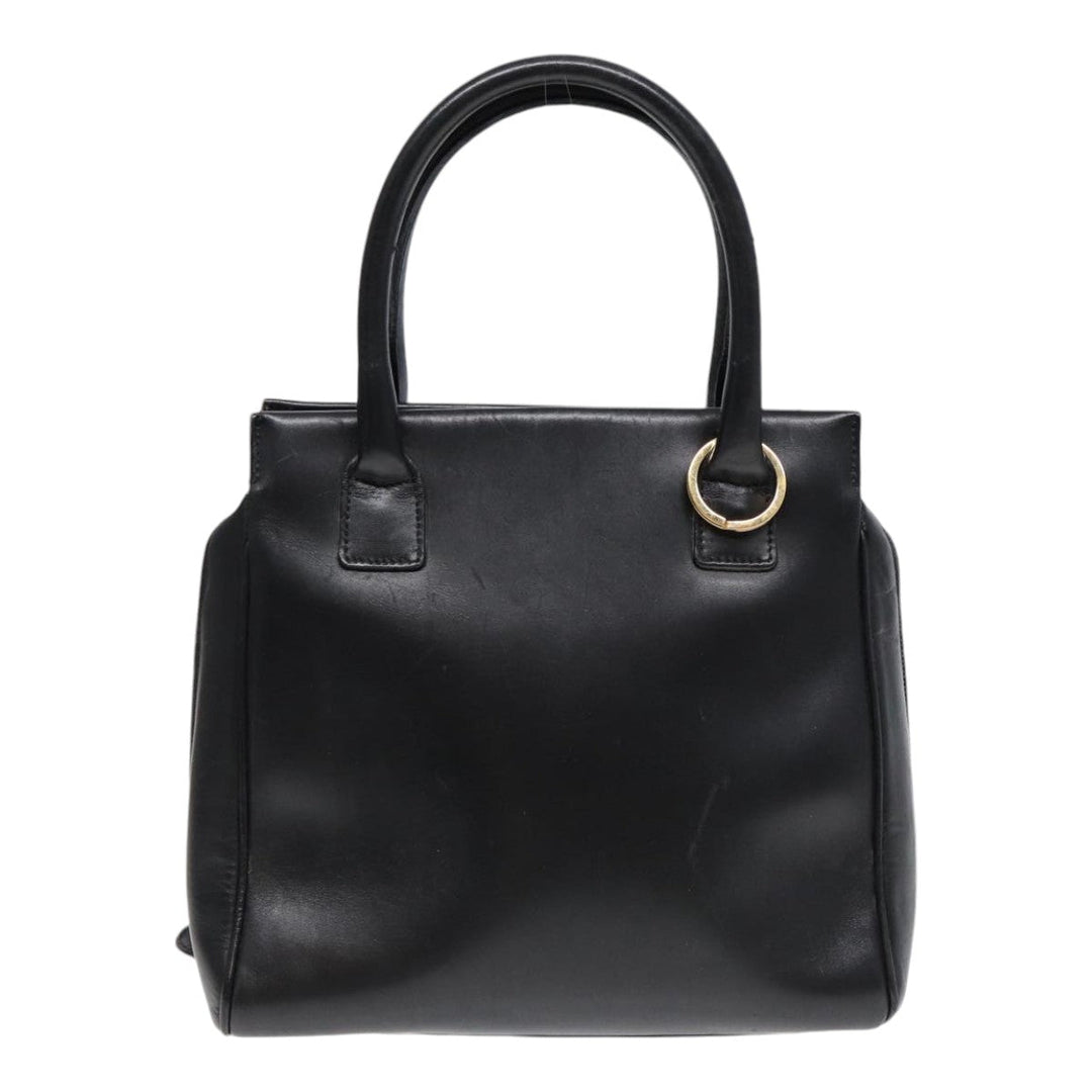 CHRISTIAN Top quality Dior Hand Bag Leather Black Gold Auth yk14415