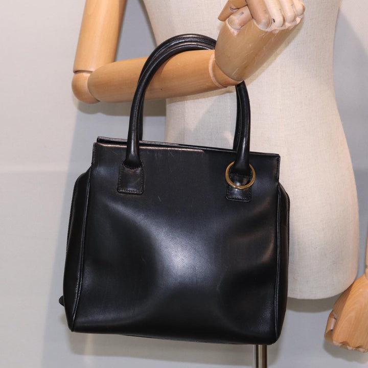 CHRISTIAN Top quality Dior Hand Bag Leather Black Gold Auth yk14415
