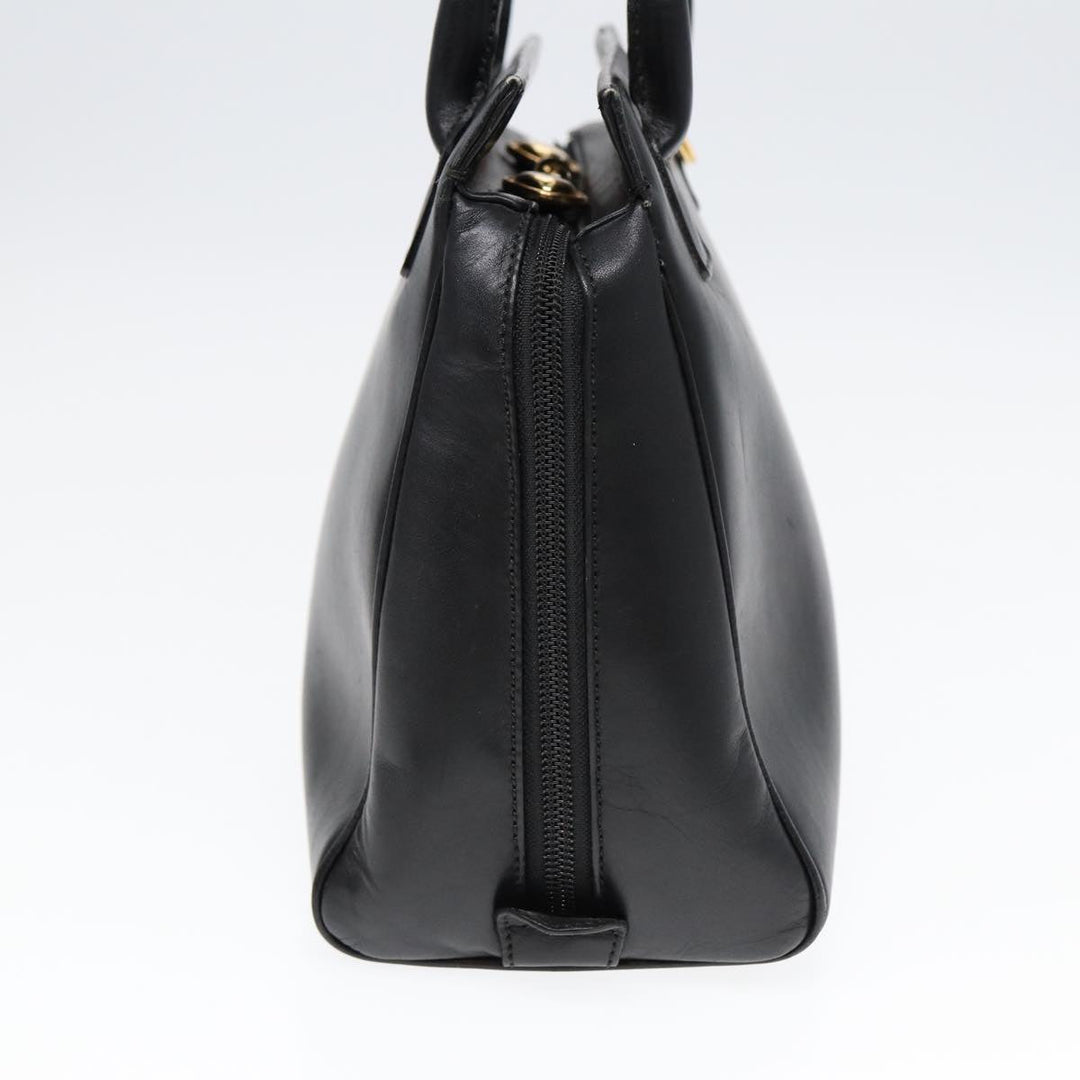 CHRISTIAN Top quality Dior Hand Bag Leather Black Gold Auth yk14415
