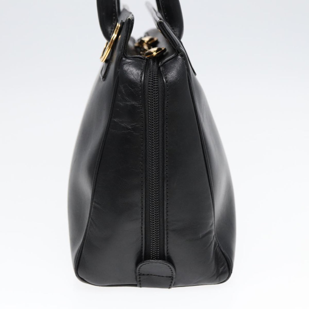 CHRISTIAN Top quality Dior Hand Bag Leather Black Gold Auth yk14415