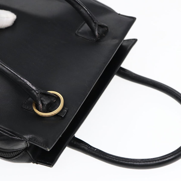 CHRISTIAN Top quality Dior Hand Bag Leather Black Gold Auth yk14415