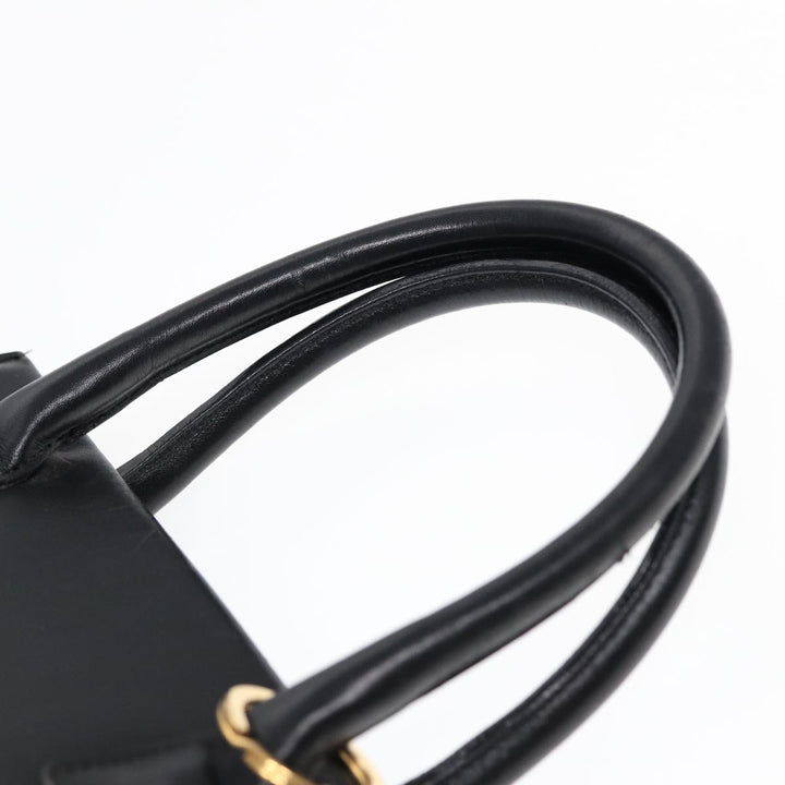 CHRISTIAN Top quality Dior Hand Bag Leather Black Gold Auth yk14415