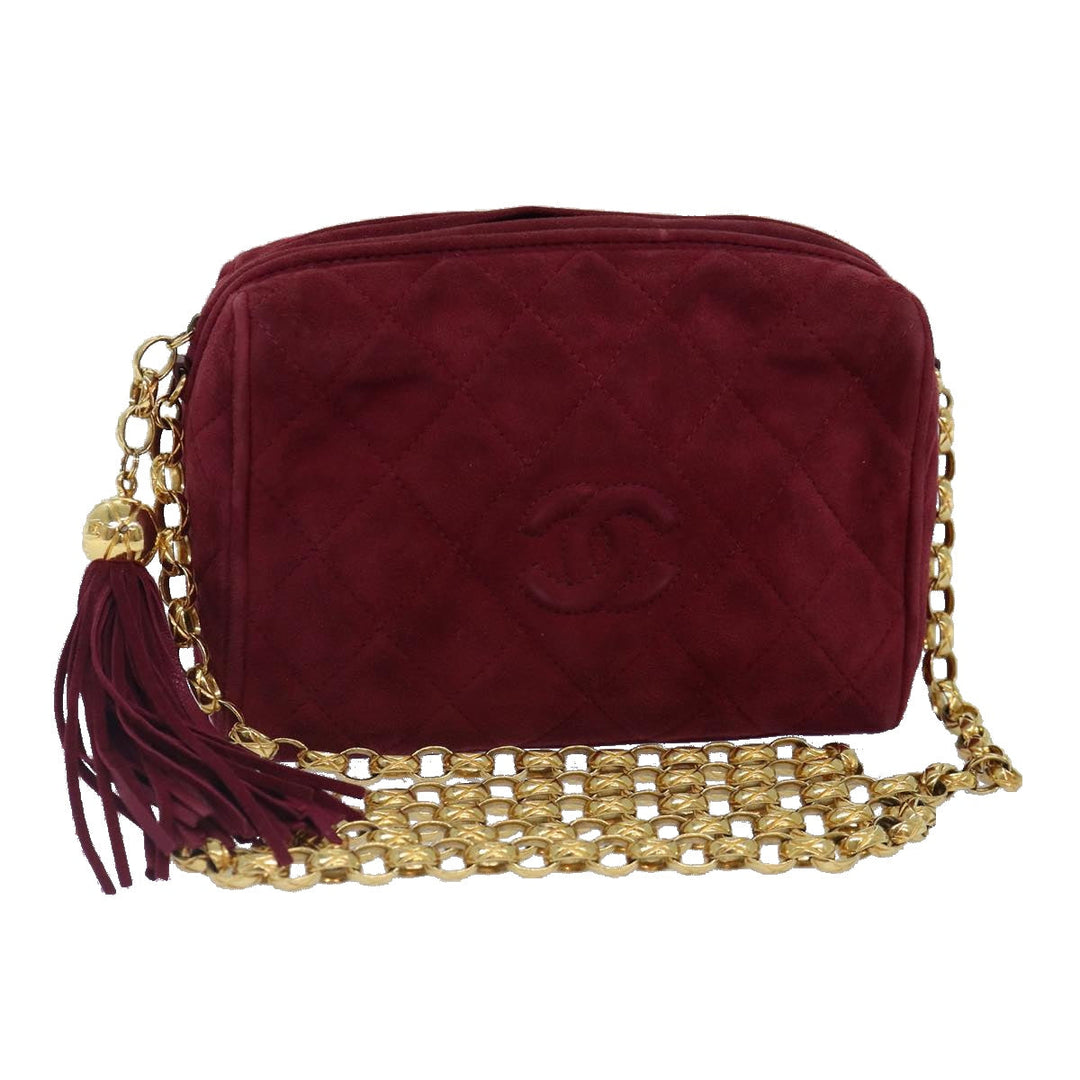 Chanel Matelasse COCO Mark Chain Fringe Shoulder Bag Suede Red CC Auth yk14444A