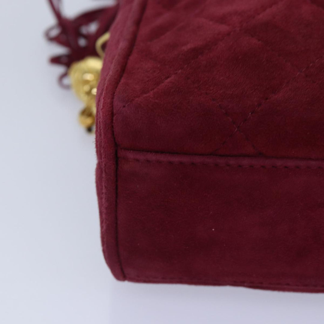 Chanel Matelasse COCO Mark Chain Fringe Shoulder Bag Suede Red CC Auth yk14444A