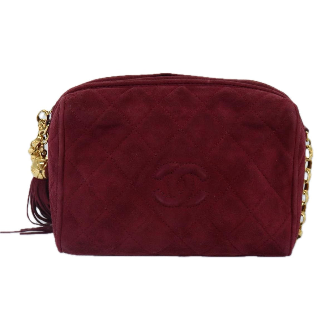 Chanel Matelasse COCO Mark Chain Fringe Shoulder Bag Suede Red CC Auth yk14444A