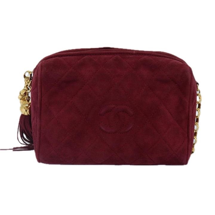 Chanel Matelasse COCO Mark Chain Fringe Shoulder Bag Suede Red CC Auth yk14444A