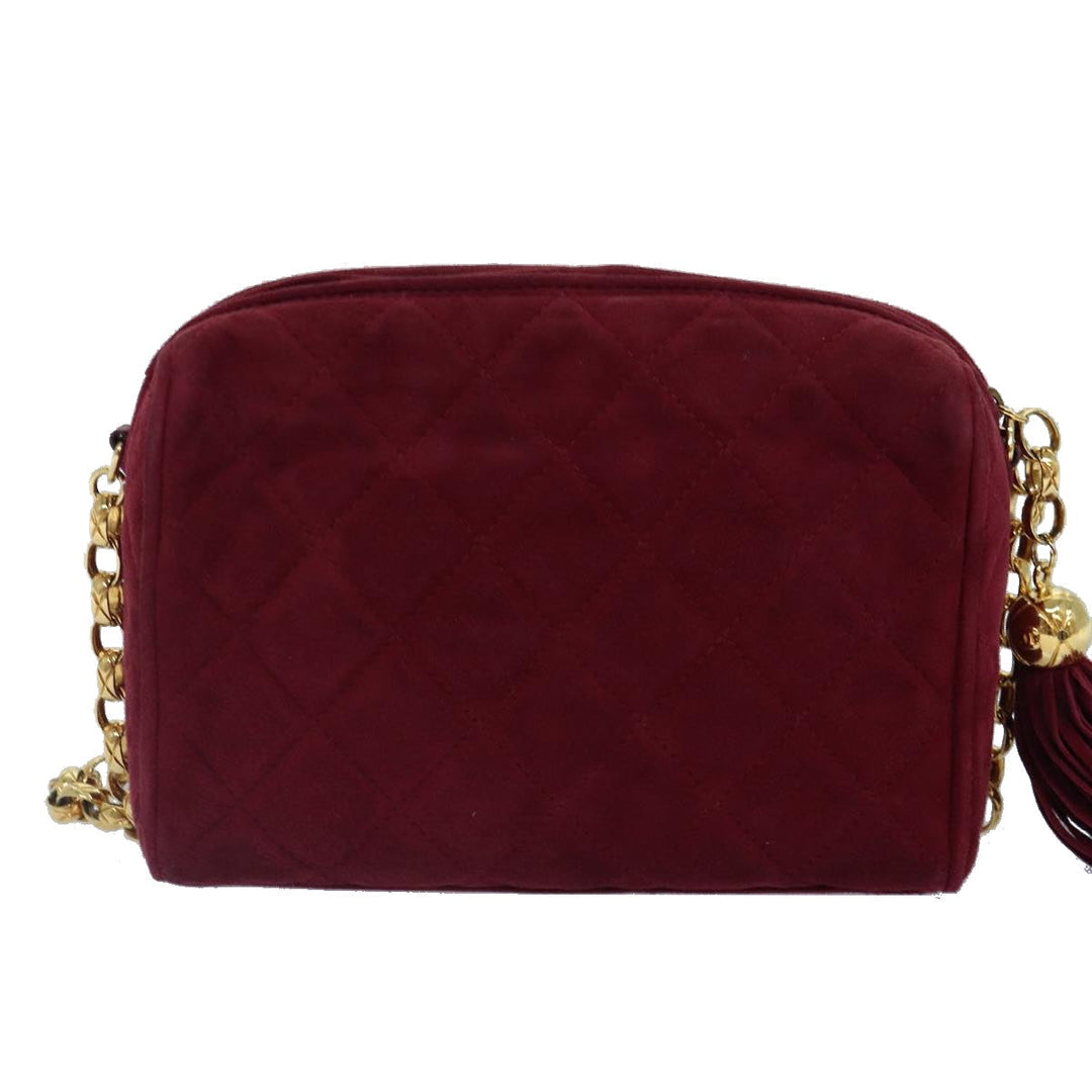 Chanel Matelasse COCO Mark Chain Fringe Shoulder Bag Suede Red CC Auth yk14444A