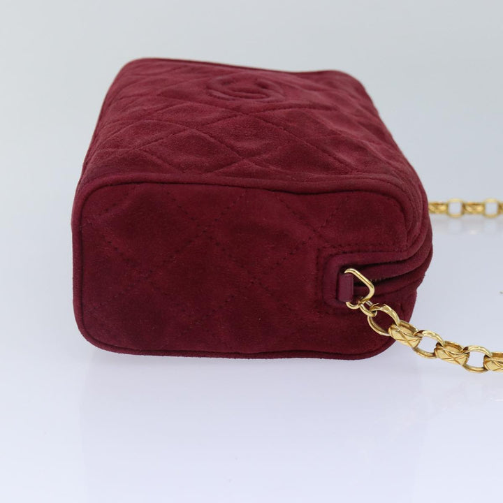 Chanel Matelasse COCO Mark Chain Fringe Shoulder Bag Suede Red CC Auth yk14444A
