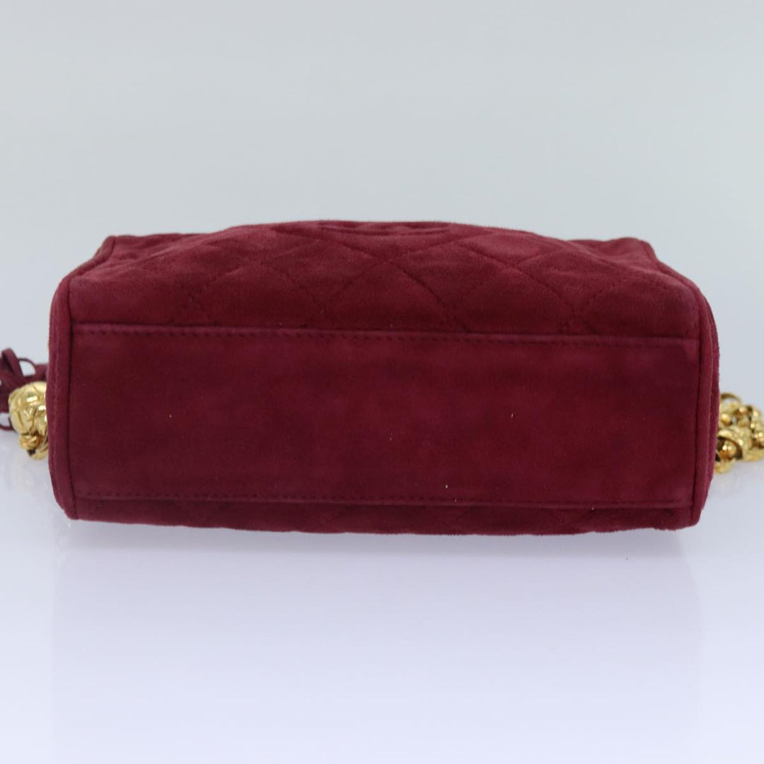 Chanel Matelasse COCO Mark Chain Fringe Shoulder Bag Suede Red CC Auth yk14444A