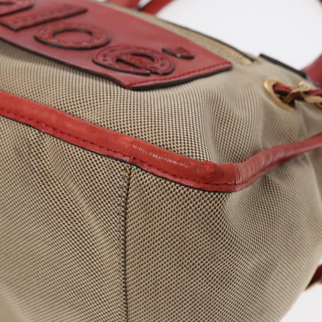 Chloe Harley Hand Bag Canvas Leather Beige Gold yk15232