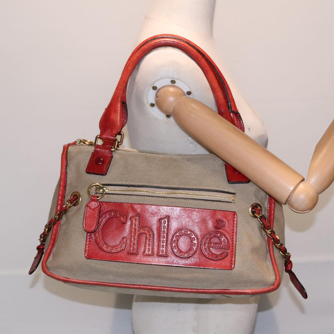 Chloe Harley Hand Bag Canvas Leather Beige Gold yk15232