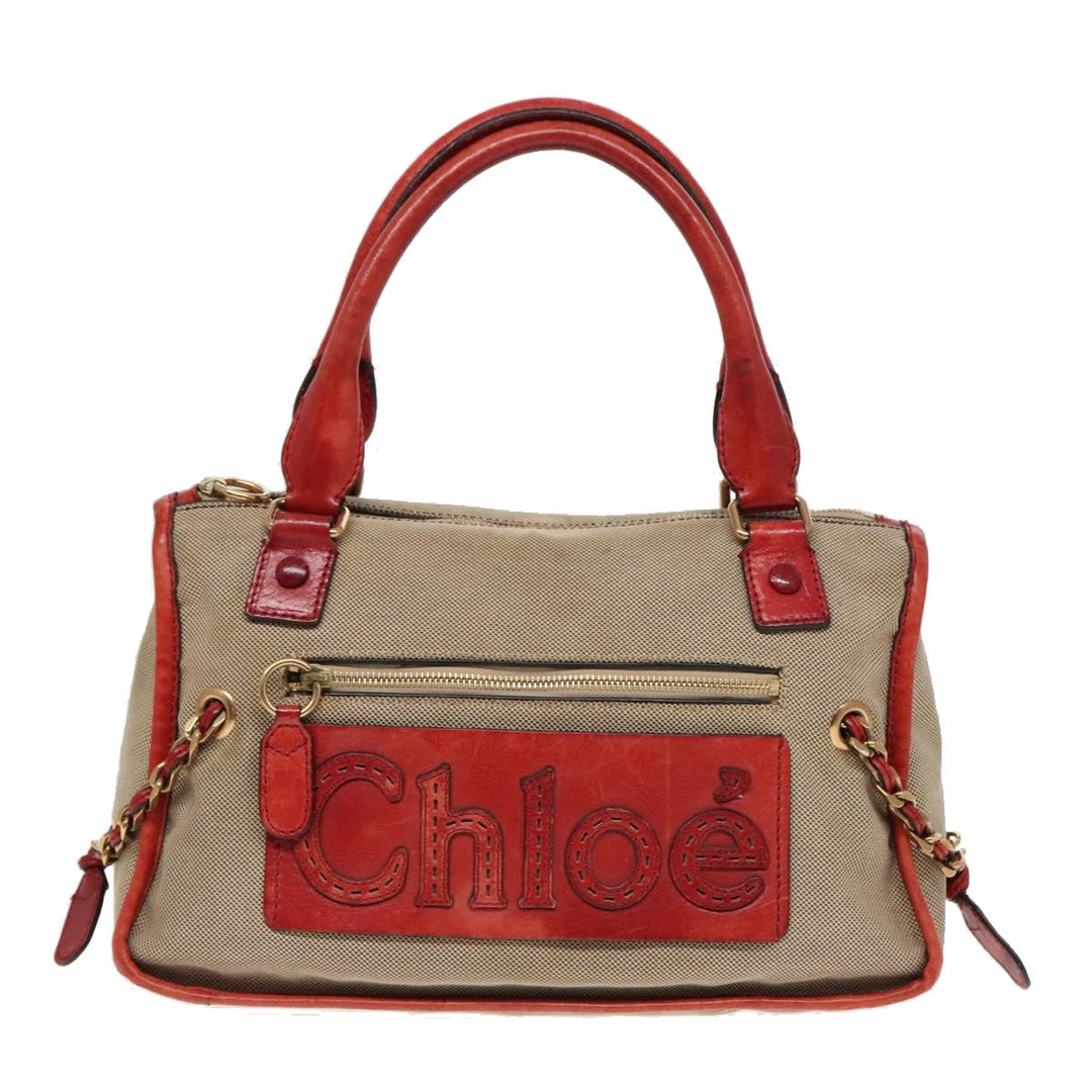 Chloe Harley Hand Bag Canvas Leather Beige Gold yk15232