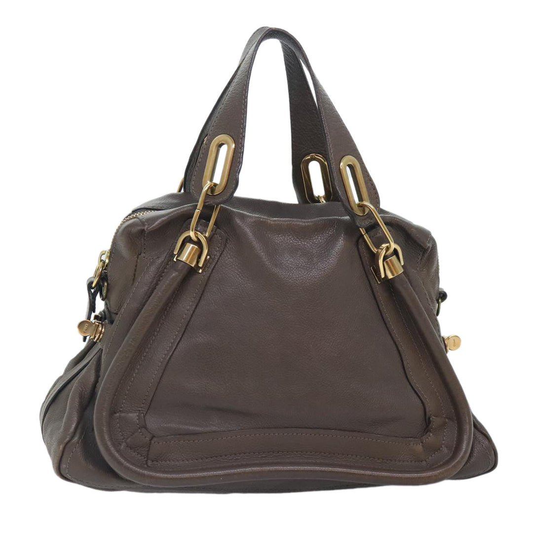 Chloe Paraty Hand Bag Leather 2way Brown Gold yk15233