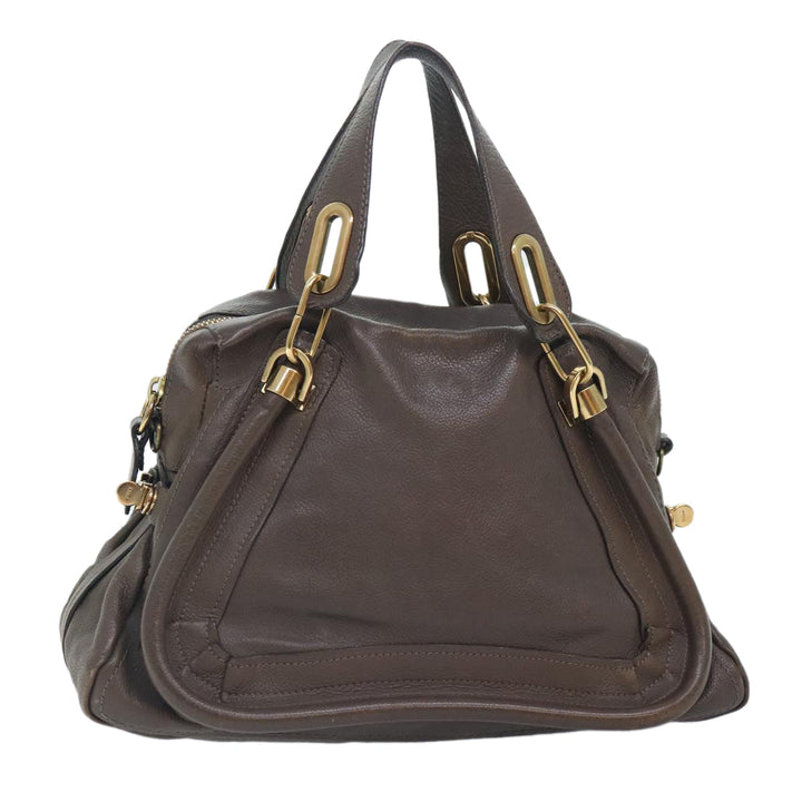 Chloe Paraty Hand Bag Leather 2way Brown Gold yk15233