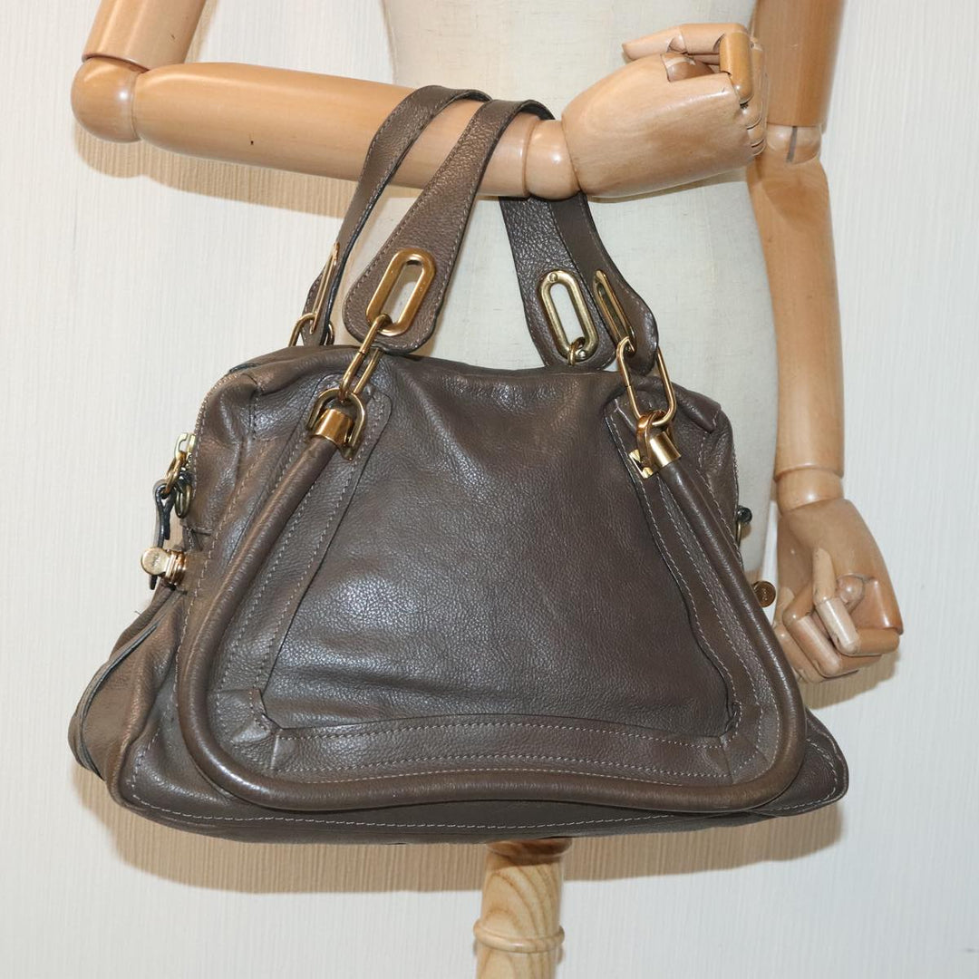 Chloe Paraty Hand Bag Leather 2way Brown Gold yk15233
