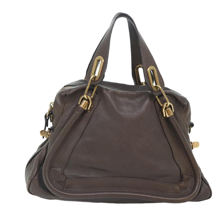 Chloe Paraty Hand Bag Leather 2way Brown Gold yk15233