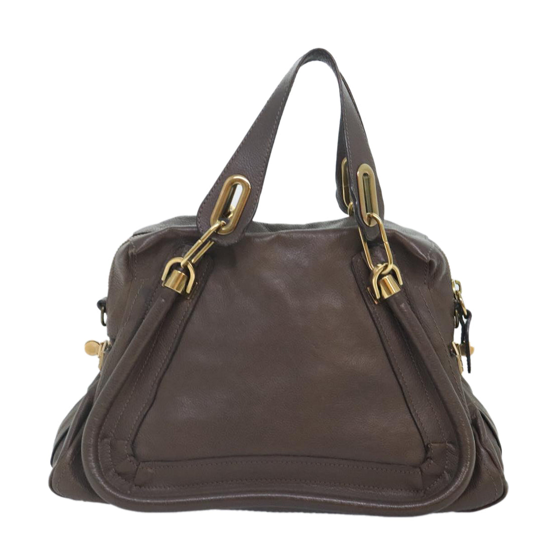 Chloe Paraty Hand Bag Leather 2way Brown Gold yk15233