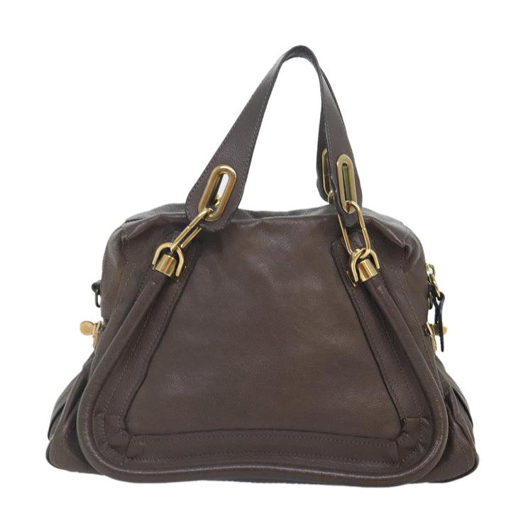 Chloe Paraty Hand Bag Leather 2way Brown Gold yk15233