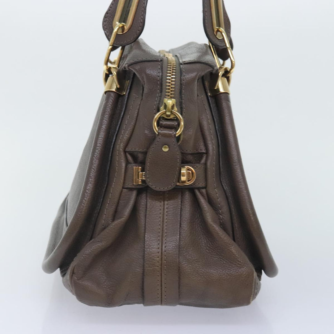 Chloe Paraty Hand Bag Leather 2way Brown Gold yk15233