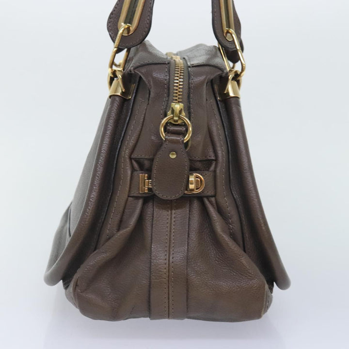 Chloe Paraty Hand Bag Leather 2way Brown Gold yk15233