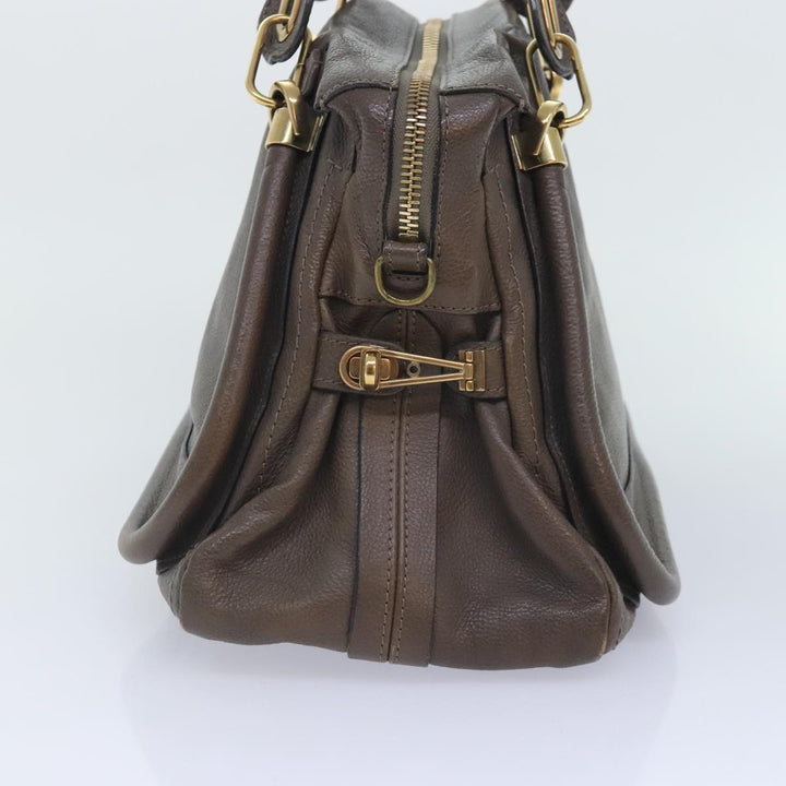 Chloe Paraty Hand Bag Leather 2way Brown Gold yk15233