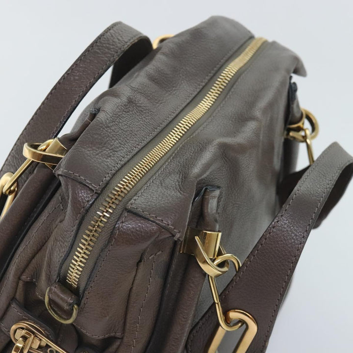 Chloe Paraty Hand Bag Leather 2way Brown Gold yk15233