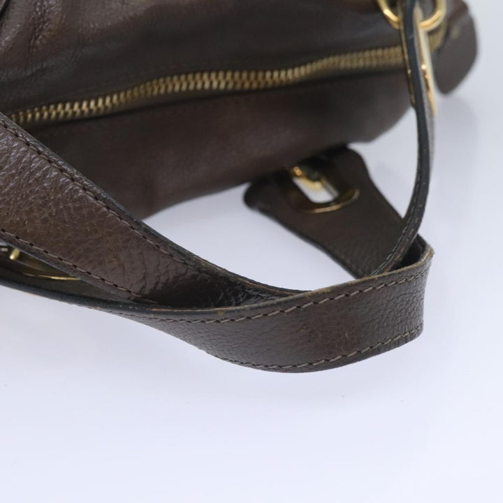 Chloe Paraty Hand Bag Leather 2way Brown Gold yk15233
