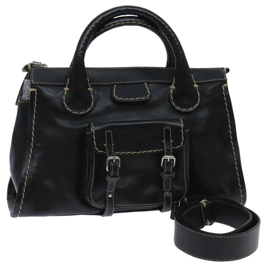 Chloe Edith Hand Bag Leather 2way Black Silver yk15433