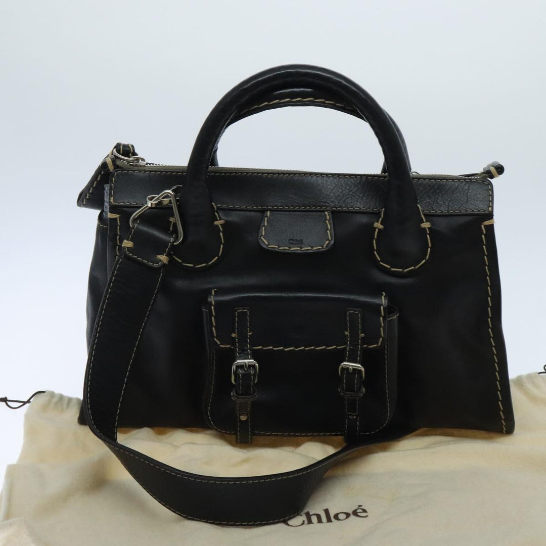 Chloe Edith Hand Bag Leather 2way Black Silver yk15433
