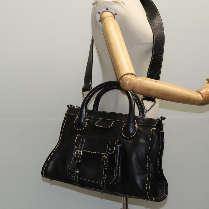 Chloe Edith Hand Bag Leather 2way Black Silver yk15433