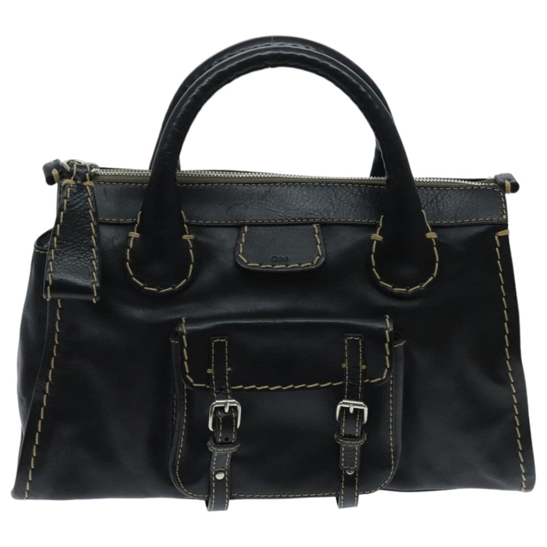 Chloe Edith Hand Bag Leather 2way Black Silver yk15433